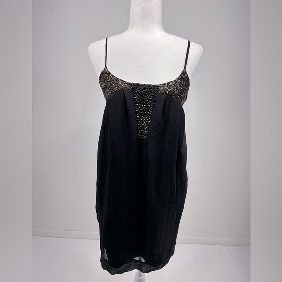 NWT Club Monaco kate black beaded sequin silk mini dress size 0 - Picture 1 of 15
